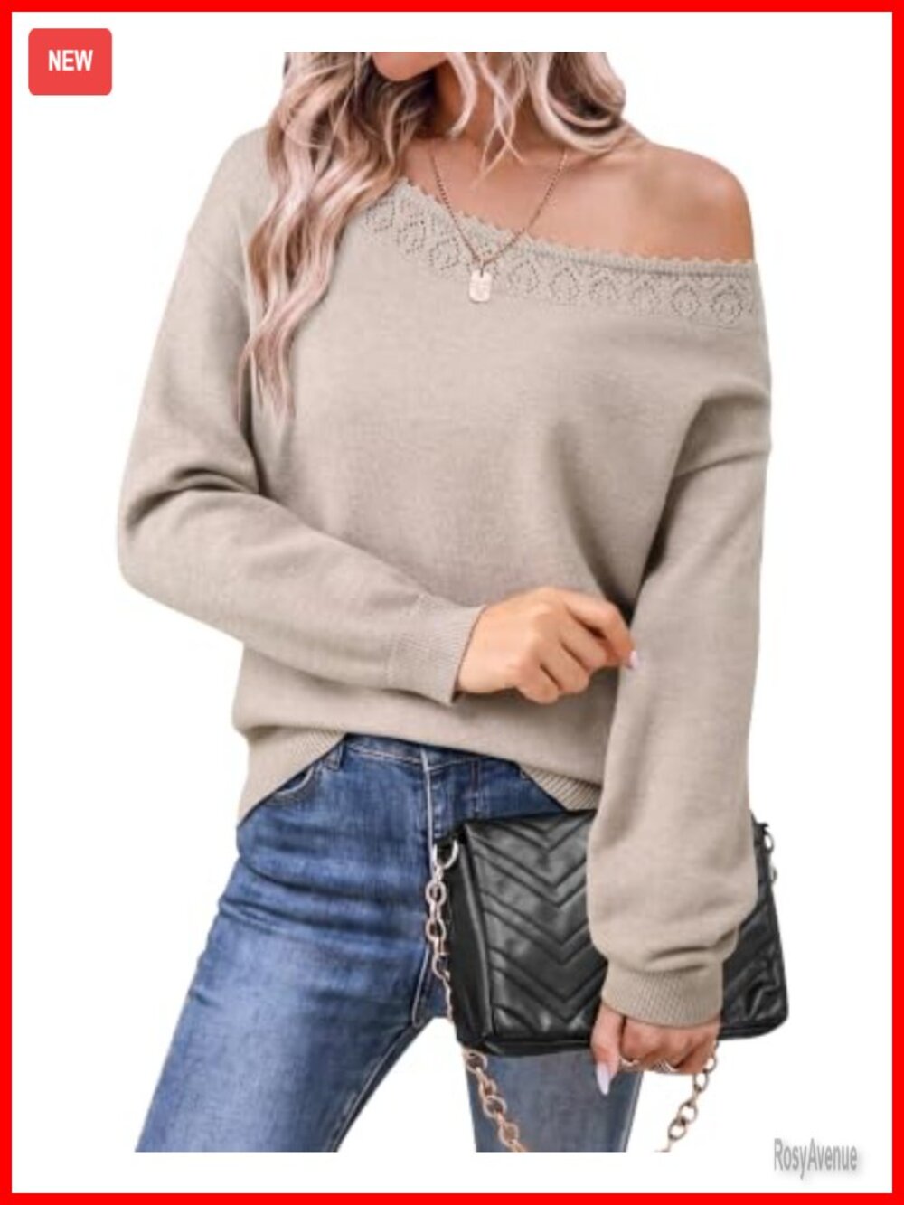 Women's Off the Shoulder Boat Neck Pullover Sweater Long Sleeve Knit